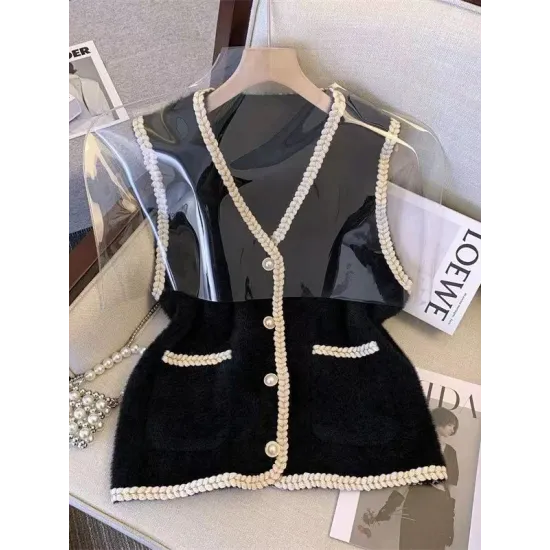Buttoned Loose Sleeveless V-Neck Vest Outerwear Buttoned Loose Sleeveless V-Neck Vest Outerwear