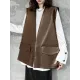 Buttoned Pockets Solid Color Loose Sleeveless V-neck Vest Outerwear Buttoned Pockets Solid Color Loose Sleeveless V-neck Vest Outerwear