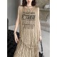 Asymmetric Letter Print Pleated Loose Sleeveless Round-Neck Vest Top Asymmetric Letter Print Pleated Loose Sleeveless Round-Neck Vest Top