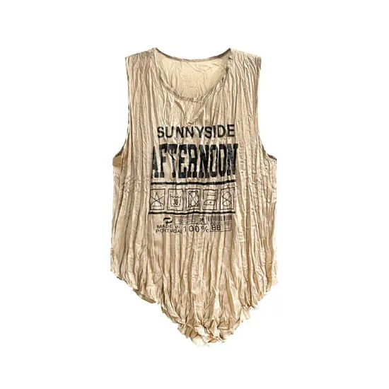 Asymmetric Letter Print Pleated Loose Sleeveless Round-Neck Vest Top Asymmetric Letter Print Pleated Loose Sleeveless Round-Neck Vest Top