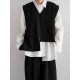 Asymmetric Buttoned Solid Color Loose Sleeveless V-Neck Vest Outerwear Asymmetric Buttoned Solid Color Loose Sleeveless V-Neck Vest Outerwear