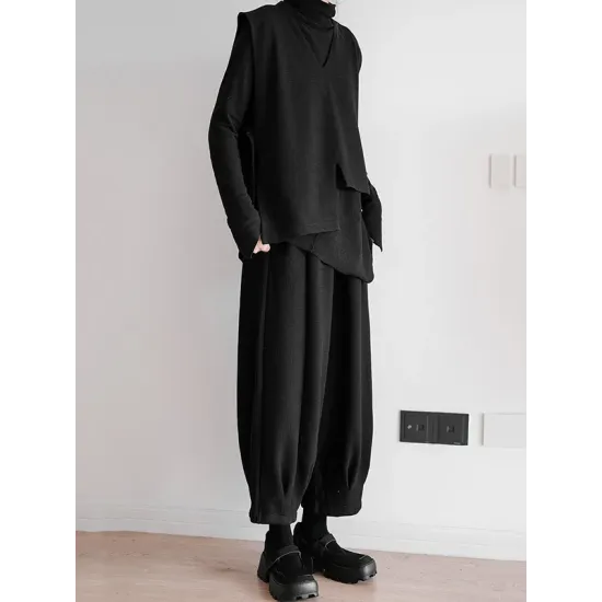 Asymmetric Buttoned Solid Color Loose Sleeveless V-Neck Vest Outerwear Asymmetric Buttoned Solid Color Loose Sleeveless V-Neck Vest Outerwear
