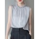 Hollow Pleated Ruffled Solid Color Loose Sleeveless Stand Collar Vest Top Hollow Pleated Ruffled Solid Color Loose Sleeveless Stand Collar Vest Top