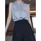 Hollow Pleated Ruffled Solid Color Loose Sleeveless Stand Collar Vest Top Hollow Pleated Ruffled Solid Color Loose Sleeveless Stand Collar Vest Top