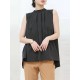 Lace-Up Pleated Solid Color Split-Joint Streamer High-low Loose Stand Collar Vest Top Lace-Up Pleated Solid Color Split-Joint Streamer High-low Loose Stand Collar Vest Top