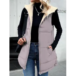 Loose Sleeveless Pockets Quilted Reversible Zipper Hooded Padded Vest Vest Outerwear