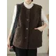 Buttoned Pockets Loose Sleeveless Round-Neck Vest Outerwear Buttoned Pockets Loose Sleeveless Round-Neck Vest Outerwear