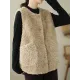 Buttoned Pockets Loose Sleeveless Round-Neck Vest Outerwear Buttoned Pockets Loose Sleeveless Round-Neck Vest Outerwear
