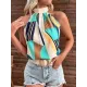 Pleated Printed Loose Sleeveless Halter-Neck Vest Top Pleated Printed Loose Sleeveless Halter-Neck Vest Top