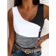 Contrast Color Elasticity Pleated Split-Joint Skinny Sleeveless V-neck Vest Top Contrast Color Elasticity Pleated Split-Joint Skinny Sleeveless V-neck Vest Top