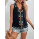 Embroidered Tasseled Loose Sleeveless V-Neck Vest Top Embroidered Tasseled Loose Sleeveless V-Neck Vest Top
