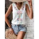 Embroidered Tasseled Loose Sleeveless V-Neck Vest Top Embroidered Tasseled Loose Sleeveless V-Neck Vest Top