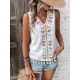 Embroidered Tasseled Loose Sleeveless V-Neck Vest Top Embroidered Tasseled Loose Sleeveless V-Neck Vest Top
