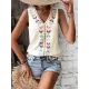 Embroidered Tasseled Loose Sleeveless V-Neck Vest Top Embroidered Tasseled Loose Sleeveless V-Neck Vest Top