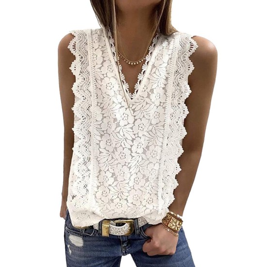 Original Lace Embroidered Solid Color Falbala Vest Top Original Lace Embroidered Solid Color Falbala Vest Top