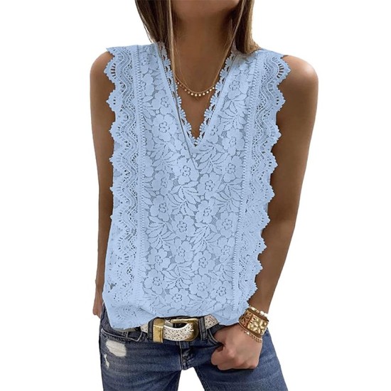 Original Lace Embroidered Solid Color Falbala Vest Top Original Lace Embroidered Solid Color Falbala Vest Top