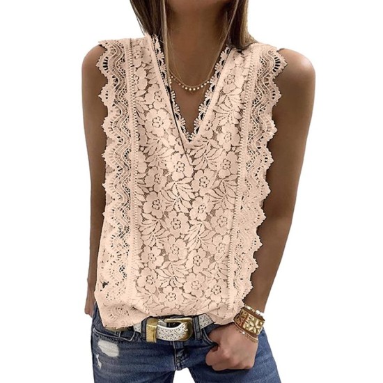 Original Lace Embroidered Solid Color Falbala Vest Top Original Lace Embroidered Solid Color Falbala Vest Top