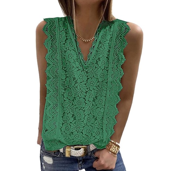 Original Lace Embroidered Solid Color Falbala Vest Top Original Lace Embroidered Solid Color Falbala Vest Top
