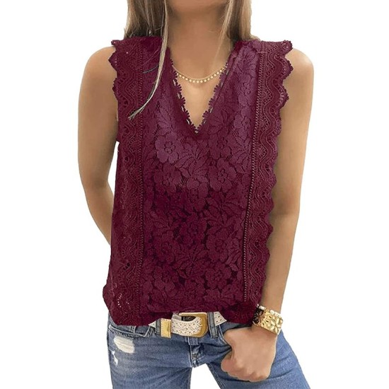 Original Lace Embroidered Solid Color Falbala Vest Top Original Lace Embroidered Solid Color Falbala Vest Top