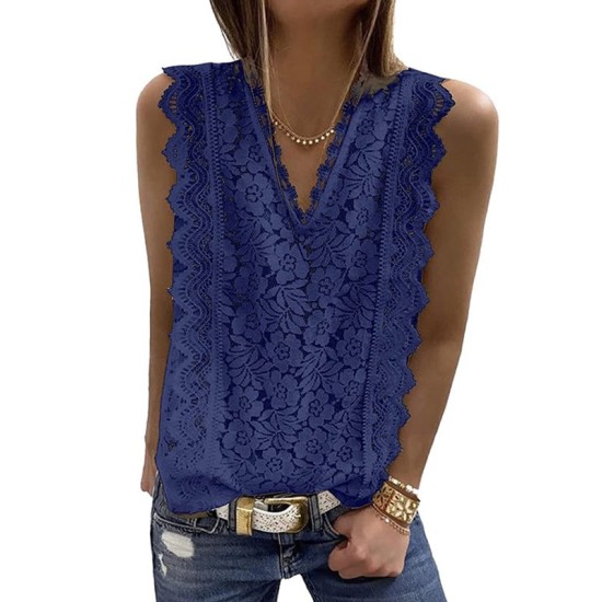 Original Lace Embroidered Solid Color Falbala Vest Top Original Lace Embroidered Solid Color Falbala Vest Top