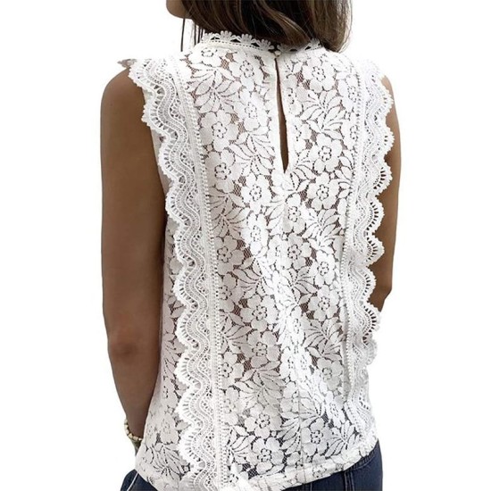 Original Lace Embroidered Solid Color Falbala Vest Top Original Lace Embroidered Solid Color Falbala Vest Top
