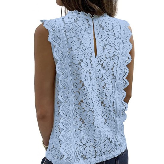 Original Lace Embroidered Solid Color Falbala Vest Top Original Lace Embroidered Solid Color Falbala Vest Top