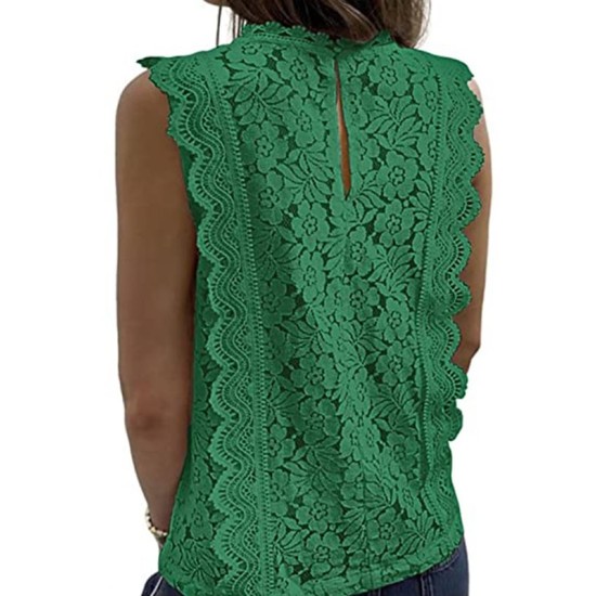 Original Lace Embroidered Solid Color Falbala Vest Top Original Lace Embroidered Solid Color Falbala Vest Top
