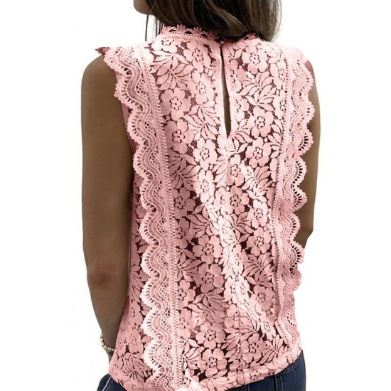 Original Lace Embroidered Solid Color Falbala Vest Top Original Lace Embroidered Solid Color Falbala Vest Top