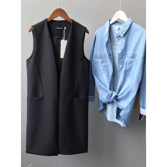 Casual Loose Long Split-Joint Sleeveless Vest Casual Loose Long Split-Joint Sleeveless Vest
