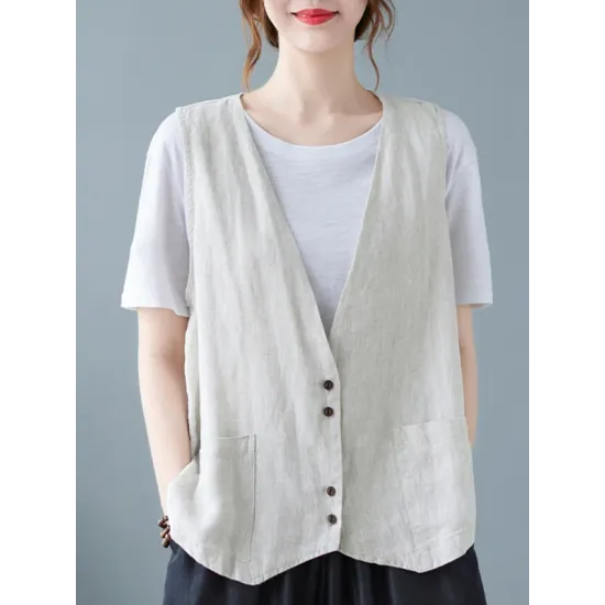 Simple Loose V-Neck Solid Color Vest Simple Loose V-Neck Solid Color Vest