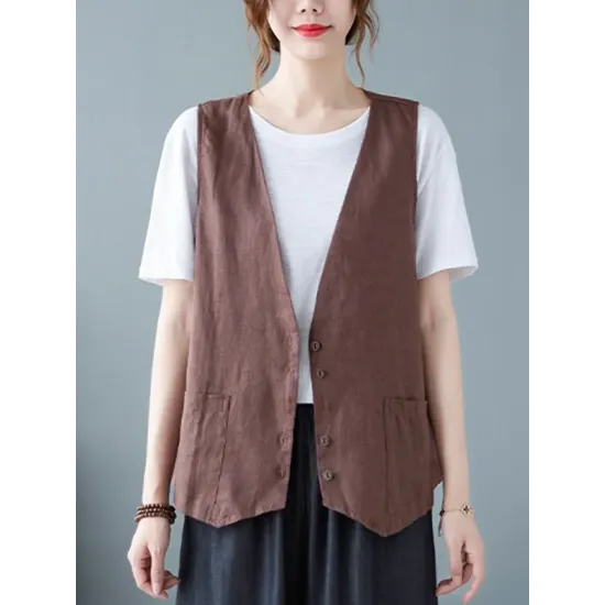 Simple Loose V-Neck Solid Color Vest Simple Loose V-Neck Solid Color Vest