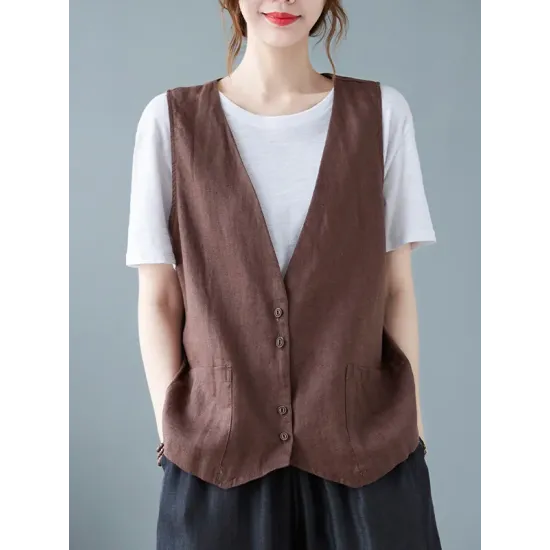 Simple Loose V-Neck Solid Color Vest Simple Loose V-Neck Solid Color Vest