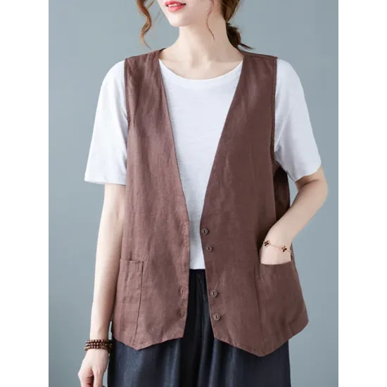 Simple Loose V-Neck Solid Color Vest Simple Loose V-Neck Solid Color Vest