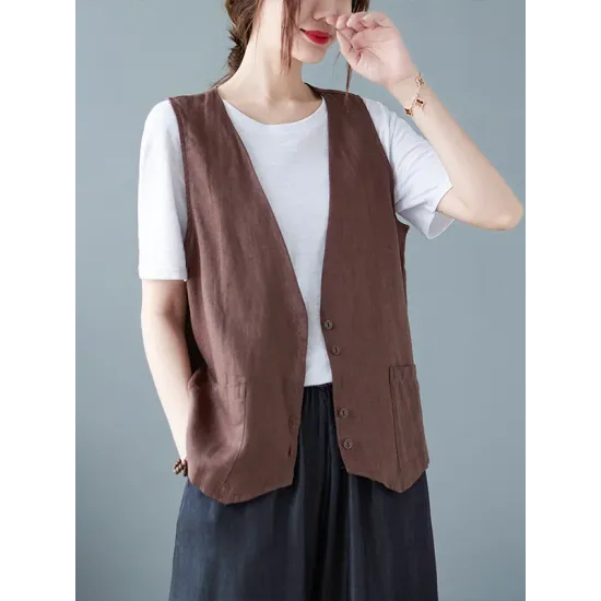 Simple Loose V-Neck Solid Color Vest Simple Loose V-Neck Solid Color Vest