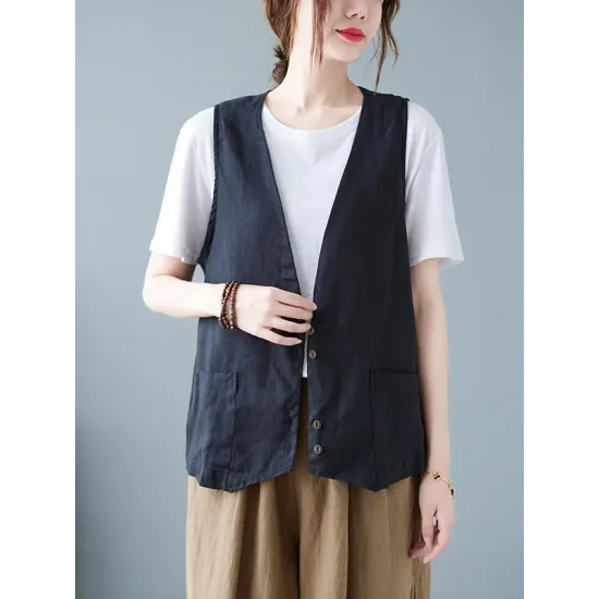 Simple Loose V-Neck Solid Color Vest Simple Loose V-Neck Solid Color Vest