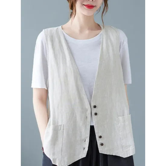 Simple Loose V-Neck Solid Color Vest Simple Loose V-Neck Solid Color Vest