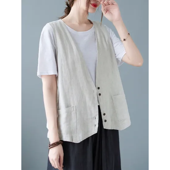 Simple Loose V-Neck Solid Color Vest Simple Loose V-Neck Solid Color Vest