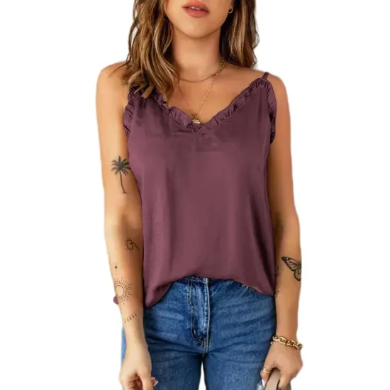 Casual Solid Color Falbala Camisole Vest Top Casual Solid Color Falbala Camisole Vest Top