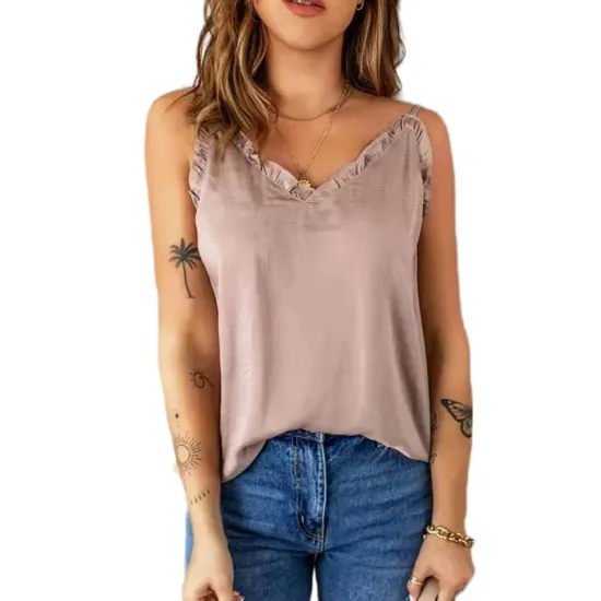 Casual Solid Color Falbala Camisole Vest Top Casual Solid Color Falbala Camisole Vest Top