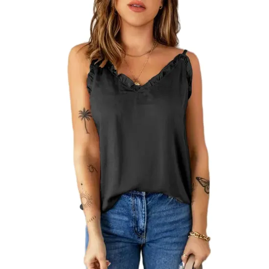 Casual Solid Color Falbala Camisole Vest Top Casual Solid Color Falbala Camisole Vest Top