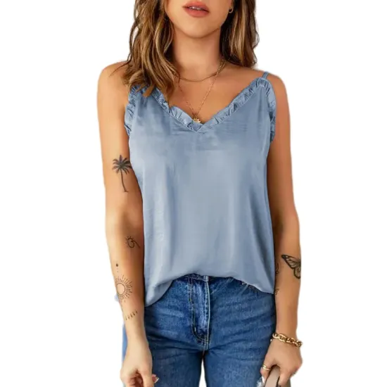 Casual Solid Color Falbala Camisole Vest Top Casual Solid Color Falbala Camisole Vest Top