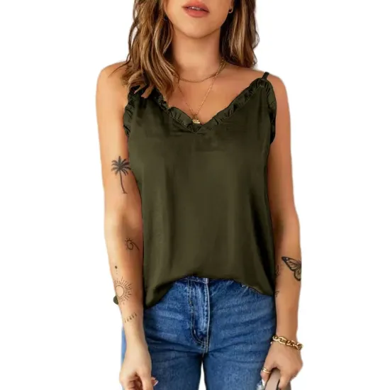Casual Solid Color Falbala Camisole Vest Top Casual Solid Color Falbala Camisole Vest Top