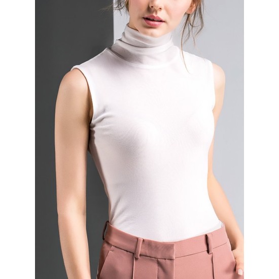 Simple Casual Skinny Solid Color Sleeveless High-Neck Vest Top Simple Casual Skinny Solid Color Sleeveless High-Neck Vest Top