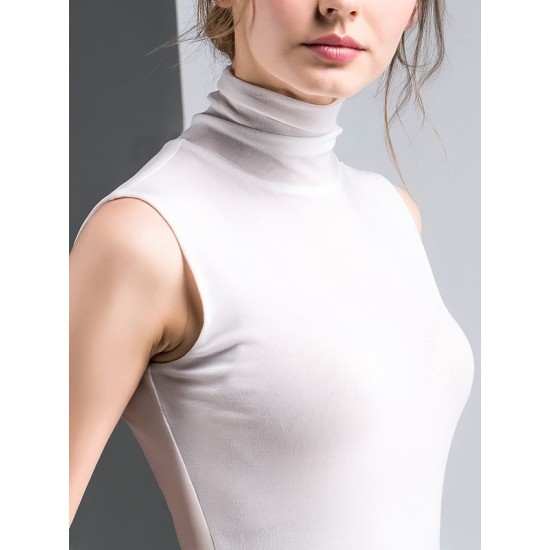 Simple Casual Skinny Solid Color Sleeveless High-Neck Vest Top Simple Casual Skinny Solid Color Sleeveless High-Neck Vest Top