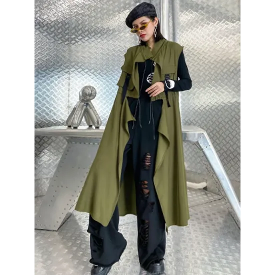 Casual Asymmetric Split-Joint Drawstring Vest Dress Outerwear Casual Asymmetric Split-Joint Drawstring Vest Dress Outerwear