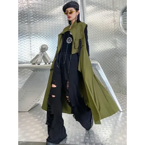 Casual Asymmetric Split-Joint Drawstring Vest Dress Outerwear Casual Asymmetric Split-Joint Drawstring Vest Dress Outerwear