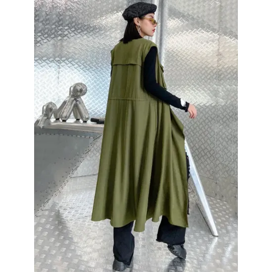 Casual Asymmetric Split-Joint Drawstring Vest Dress Outerwear Casual Asymmetric Split-Joint Drawstring Vest Dress Outerwear