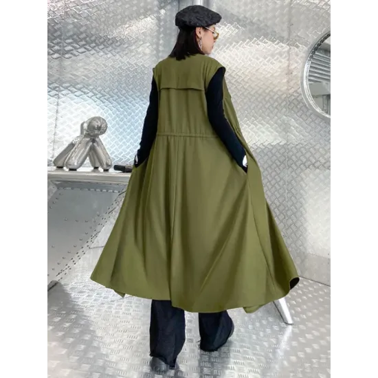 Casual Asymmetric Split-Joint Drawstring Vest Dress Outerwear Casual Asymmetric Split-Joint Drawstring Vest Dress Outerwear