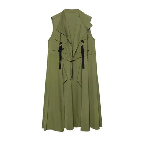 Casual Asymmetric Split-Joint Drawstring Vest Dress Outerwear Casual Asymmetric Split-Joint Drawstring Vest Dress Outerwear