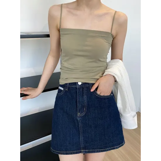 Simple Casual Solid Color Spaghetti-Neck Vest Top Simple Casual Solid Color Spaghetti-Neck Vest Top